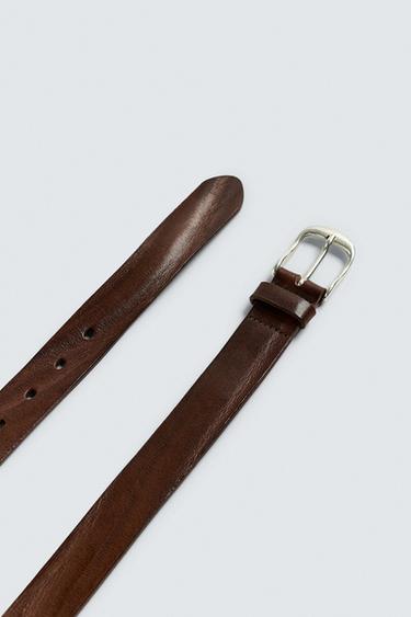 CEINTURE EN CUIR EFFET FROISSÉ - Marron de Zara - Image 3