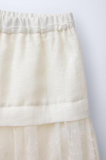 SAIA MIDI COMBINADA COM TULE E LINHO - Cru da Zara