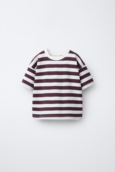LOT DE TROIS HAUTS RAYÉS ET UNIS - Aubergine foncé de Zara - Image 1