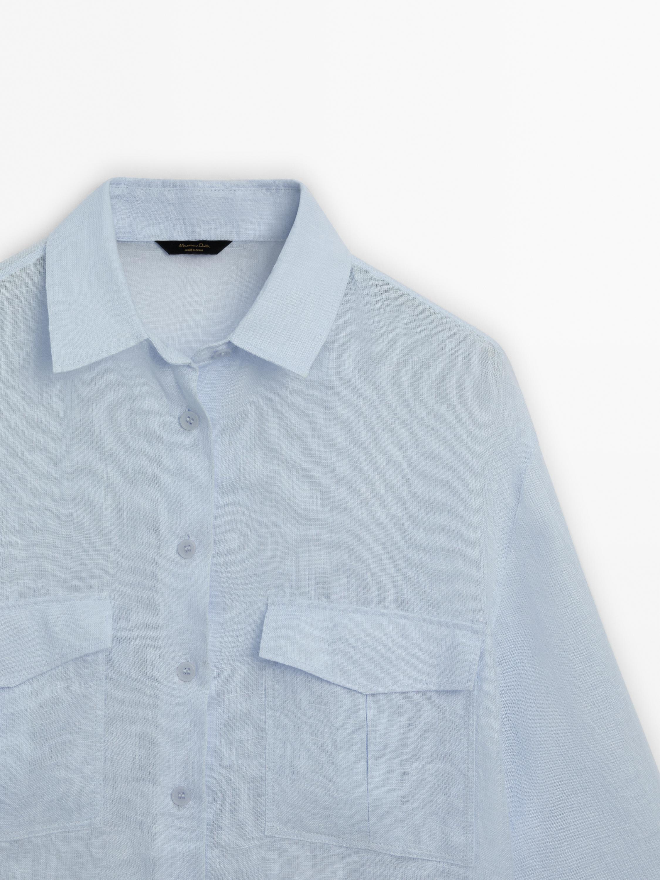 100% linen shirt with pockets - Sky blue | ZARA United States