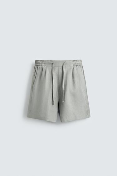 Zara 100% LINEN RELAXED FIT SHORTS - Light gray