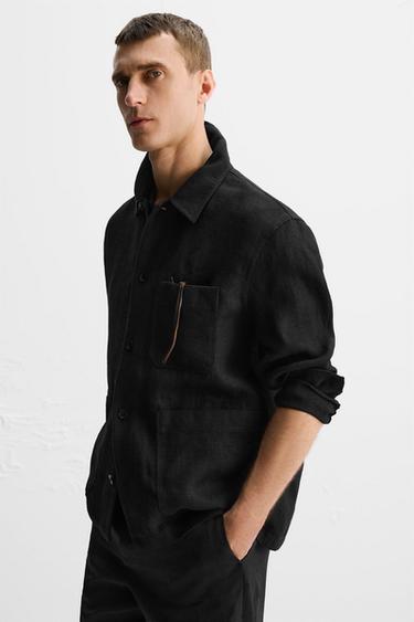 100% LINEN LIMITED EDITION OVERSHIRT - Black by Zara - Image 4