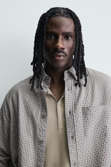 TEXTURED CHECK SHIRT - White / Maroon by Zara