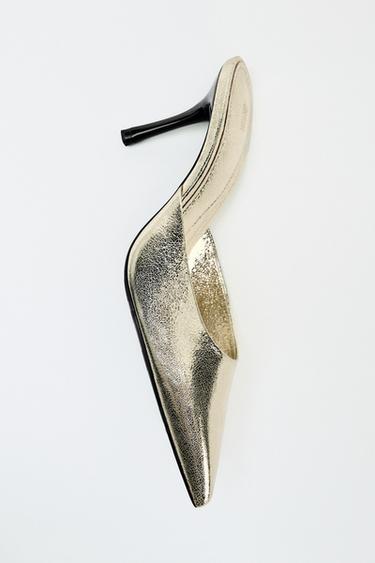 Zara 金屬裂紋穆勒鞋 - 金黃色