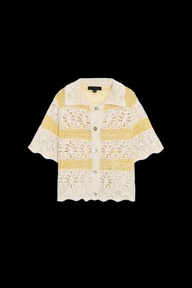 Zara POINTELLE KNIT TOP - Ecru - Image 0