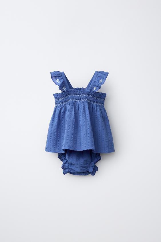 EMBROIDERED FLORAL BLOUSE AND BRIEFS SET - Bluish by Zara - Image 0