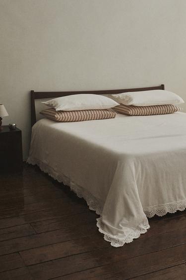 EMBROIDERED DUVET COVER WITH TRIM — White 1