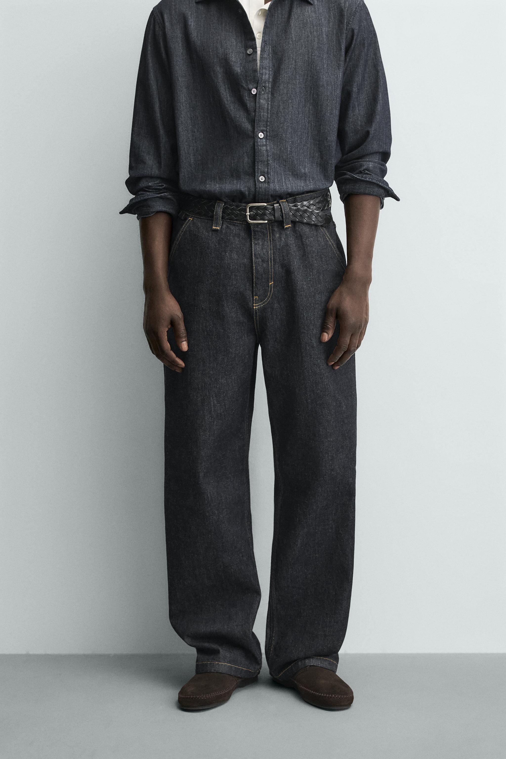 ZARA ハートステッチクラッシュジーンズ32 EMBROIDERED HEART DENIM CHINO TROUSERS - Blue | ZARA Australia