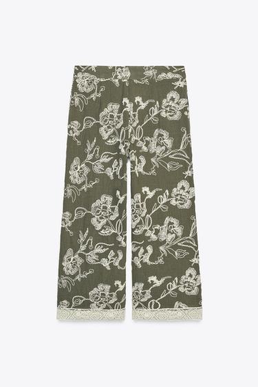 PANTALON BRODÉ GUIPURE BAS - écru/vert kaki de Zara - Image 5