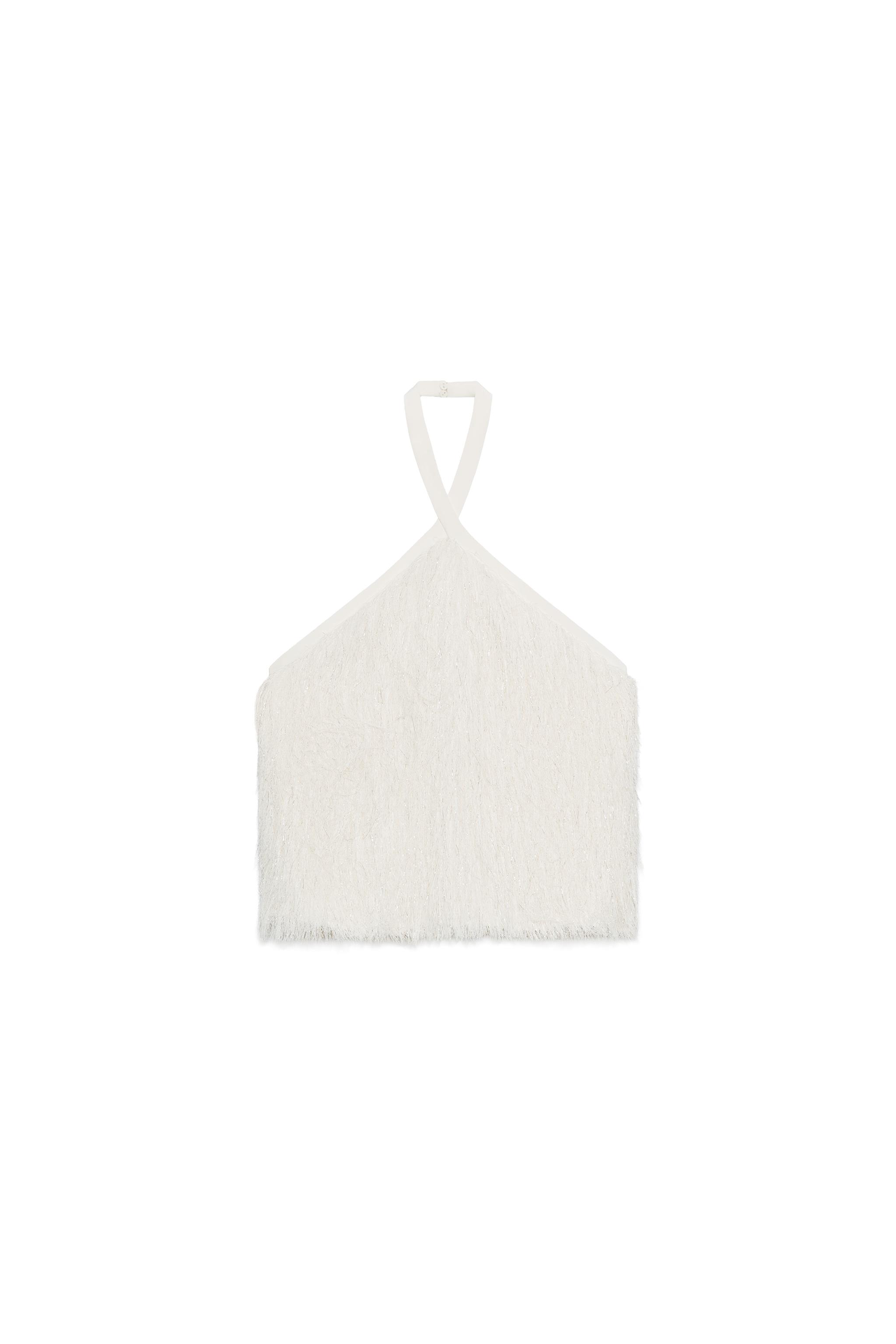 METALLIC THREAD FEATHER HALTER TOP - Ecru | ZARA United States