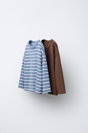 PACK OF TWO PLAIN AND STRIPED T-SHIRTS - Brown by Zara
