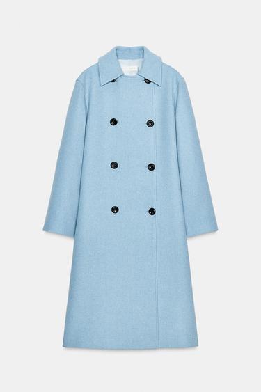BACK PLEAT WOOL COAT - Sky blue by Zara