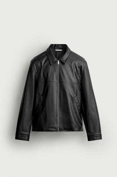 REGULAR FIT FAUX LEATHER-EFFECT JACKET — Black 1