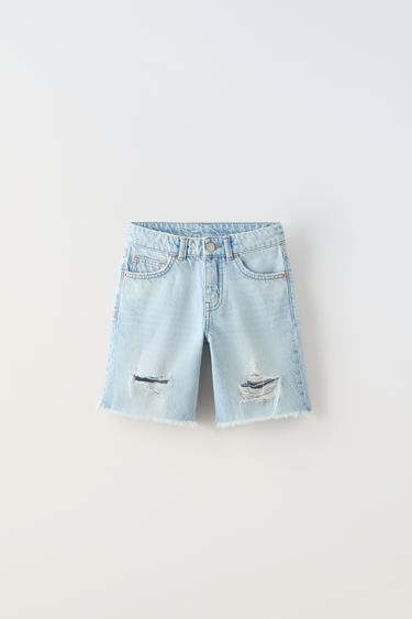 SHORT EN JEAN DÉCHIRÉ - Bleu moyen de Zara