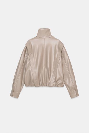 LEATHER EFFECT JACKET WITH PLEATS - Stone marl by Zara - Image 8