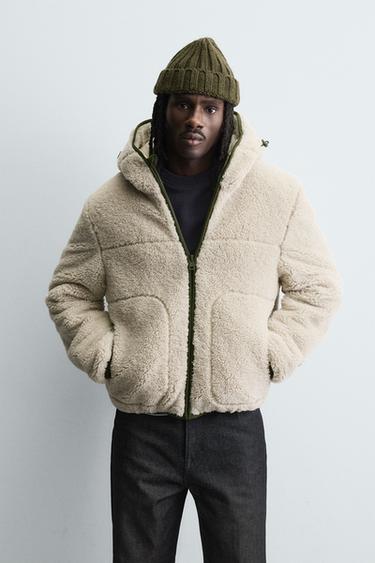 CONTRAST FAUX SHEARLING JACKET - Oyster-white by Zara