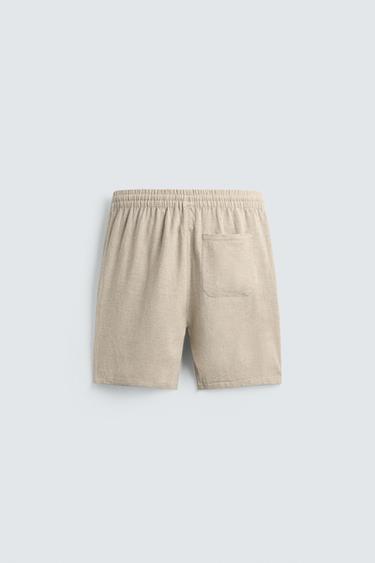 SHORT RELAXED FIT VISCOSE - LIN - Beige clair de Zara - Image 7