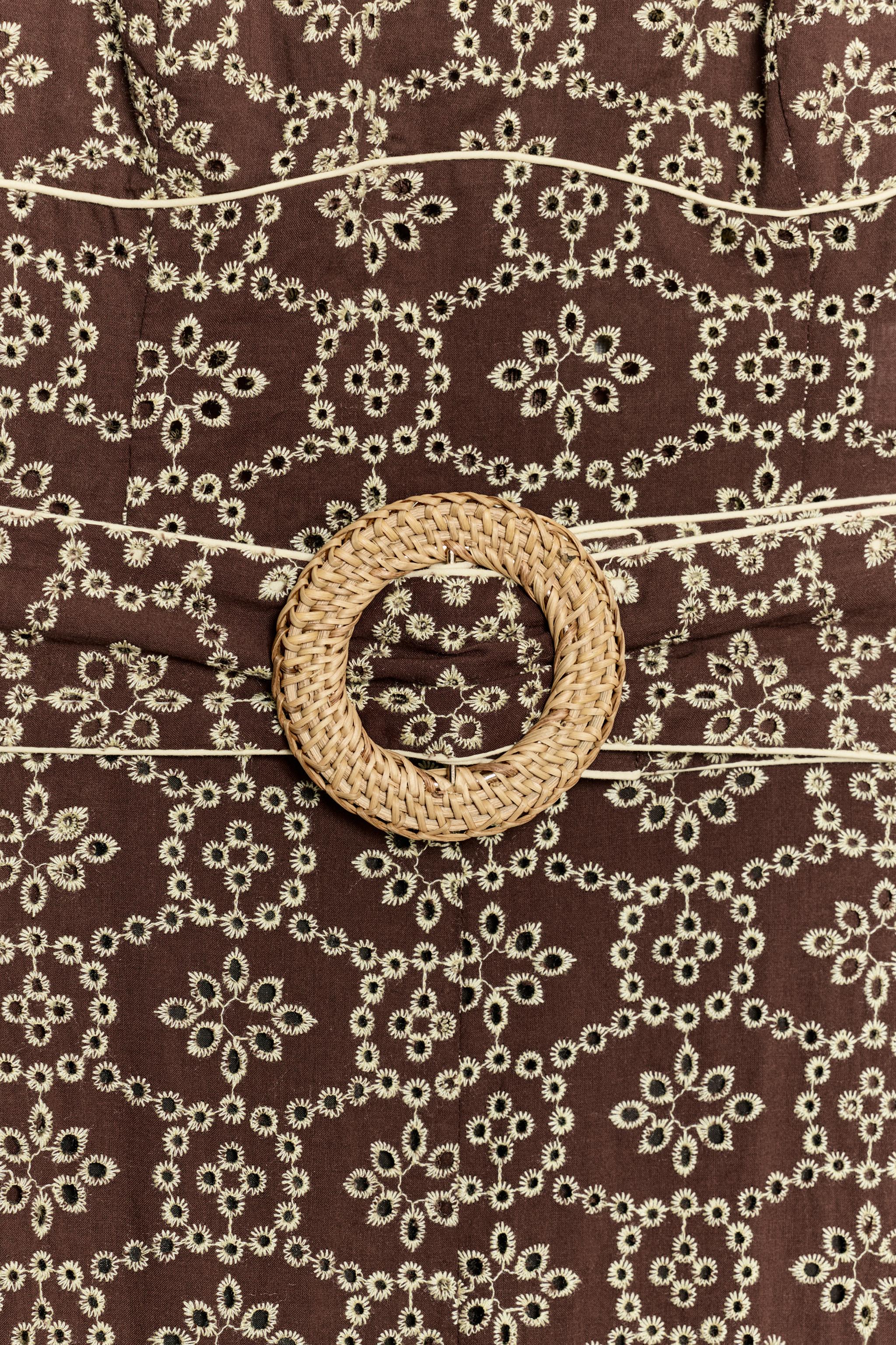 PERFORATED EMBROIDERED BELTED JUMPSUIT