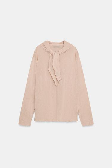 KNIT JUMPER WITH CRINKLE EFFECT BOW - Beige-pink by Zara - Image 9