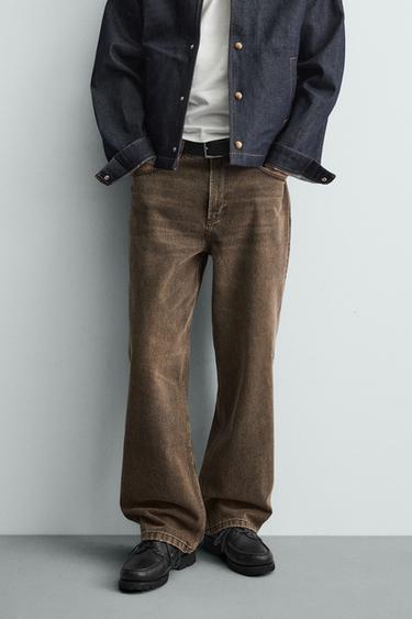 RELAXED FIT WAXED-EFFECT JEANS - Brown by Zara
