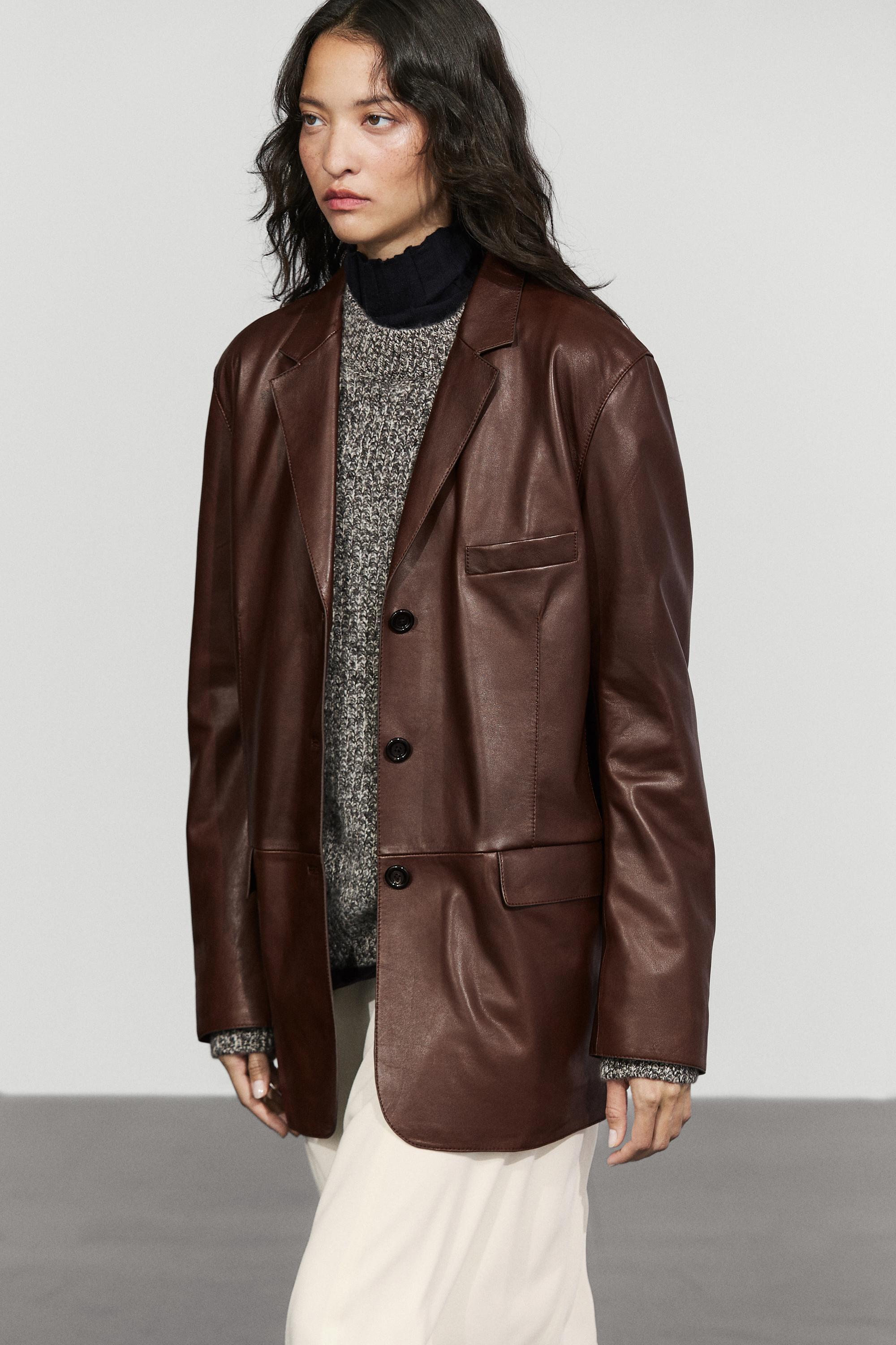 Nappa leather blazer with pocket detail
