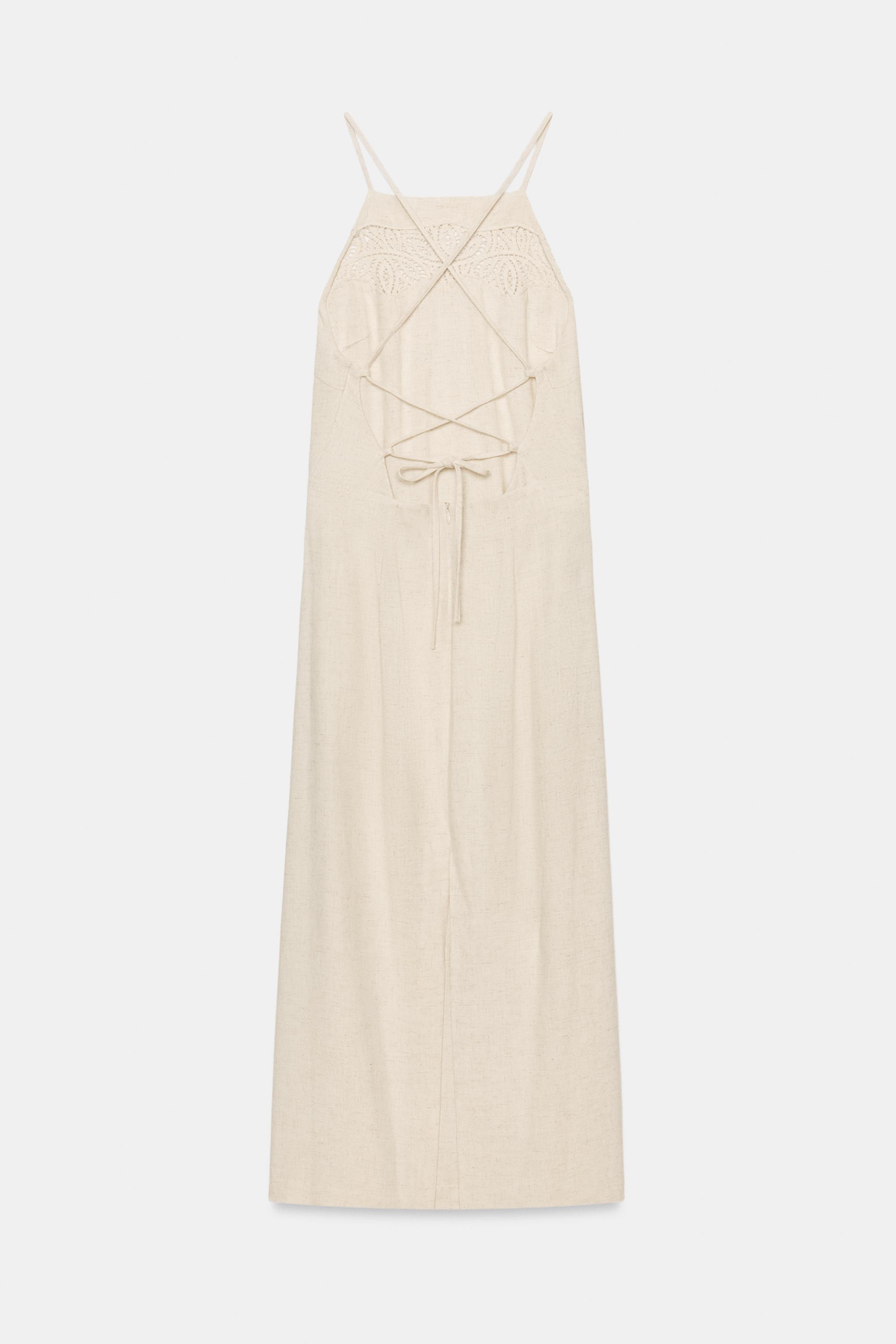 Женские платья Zara LINEN BLEND MIDI DRESS — фото 8