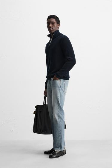 HIGH NECK ZIP-UP SWEATER - Navy blue by Zara - Image 3