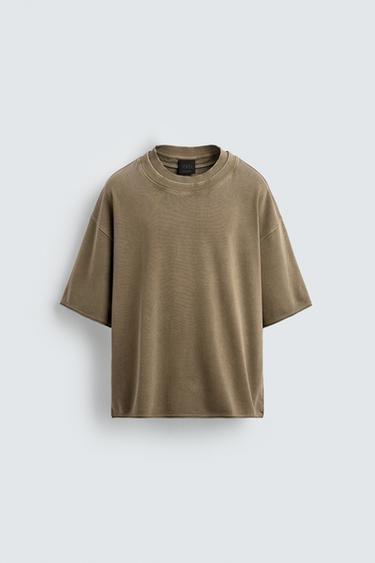 WASHED DOUBLE NECK T-SHIRT - Brown by Zara - Image 0