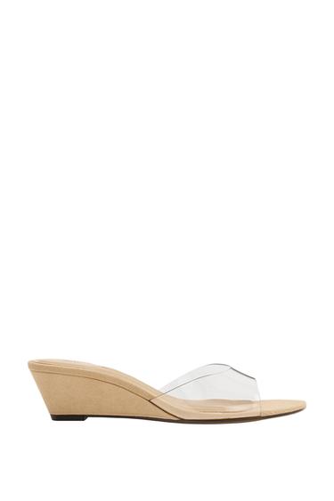 Zara VINYL WEDGE SANDALS - Light beige