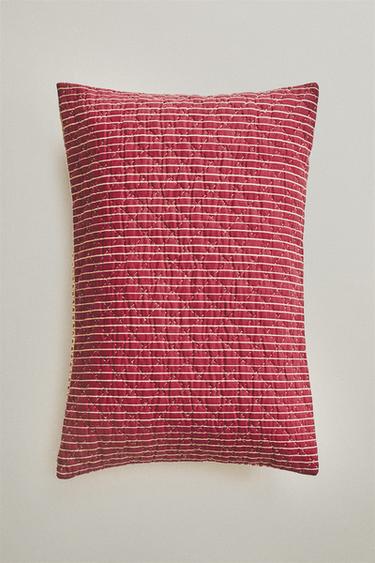 HOUSSE DE COUSSIN FLEURS ET RAYURES | KATHARINE POLE - Écru / Rouge de Zara