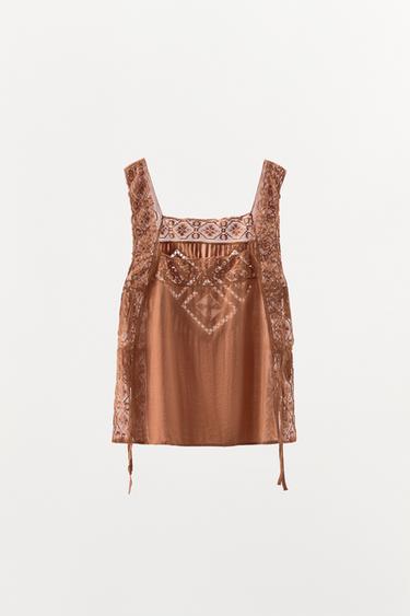 LIMITED EDITION ARGYLE LACE TOP - Brick by Zara - Image 5