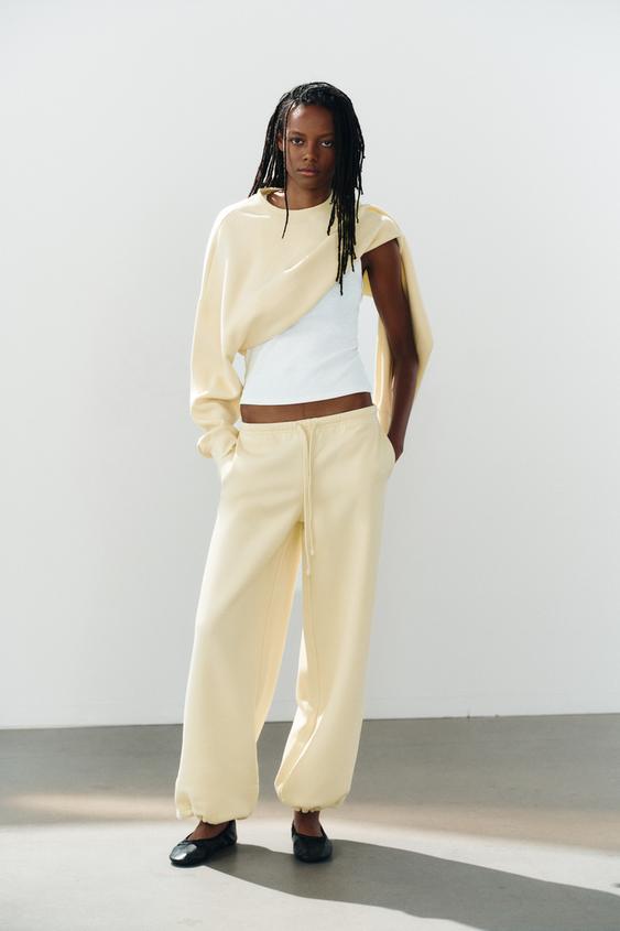 Zara BASIC STRAIGHT-LEG SWEATPANTS WITH ADJUSTABLE HEM - Yellow - Image 0