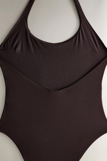 BEACH SWIMSUIT WITH HALTER NECK - Dark brown by Zara - Image 4
