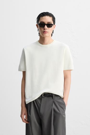 RELAXED FIT KNIT T-SHIRT - Cream by Zara