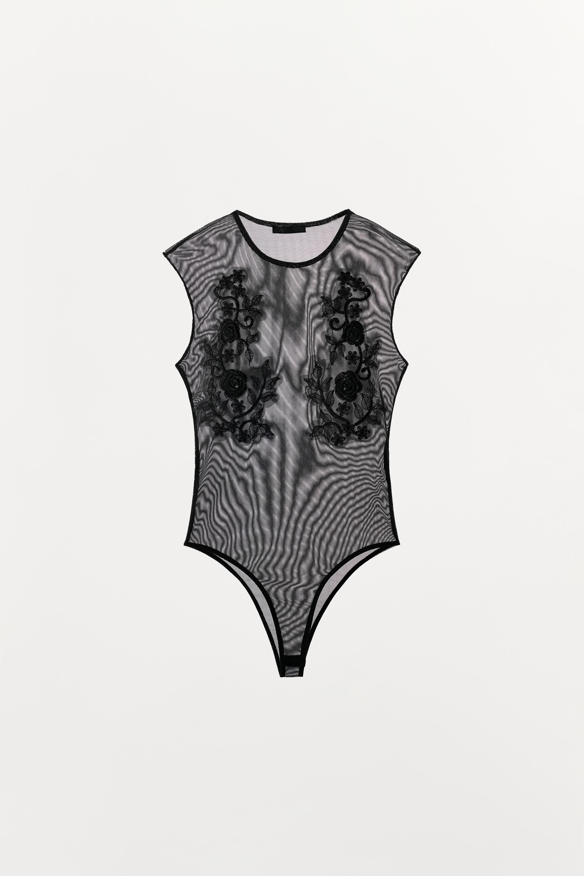 EMBROIDERED TULLE BODYSUIT