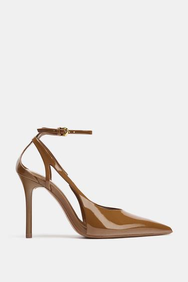 Zara PATENT-EFFECT HEELED SHOES - taupe brown - Image 0