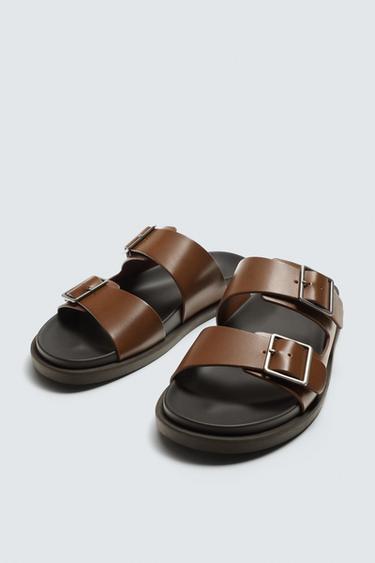 DOUBLE-STRAP SANDALS - Dark tan by Zara