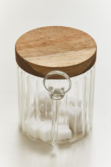 BOROSILICATE GLASS AND WOOD SUGAR BOWL - Transparent by Zara