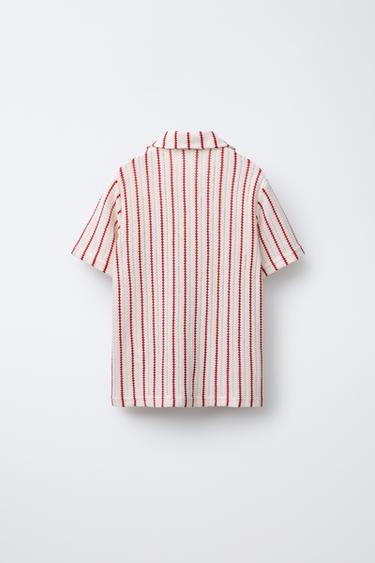 STRIPED KNIT SHIRT - Ecru / Red by Zara - Image 1