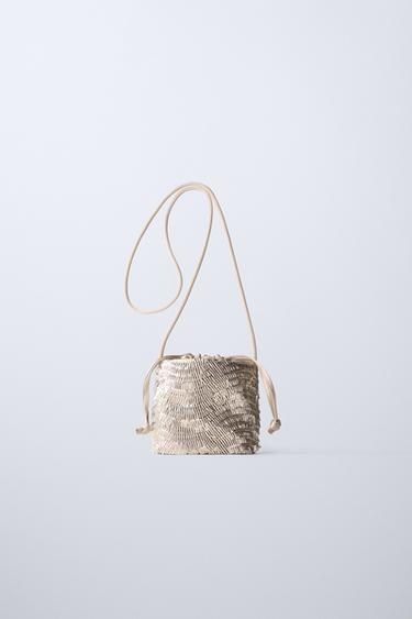 Zara BEADED CROSSBODY BAG - Off White