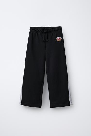 PANTALON À JAMBES LARGES OURS BRODÉ - Noir de Zara - Image 0