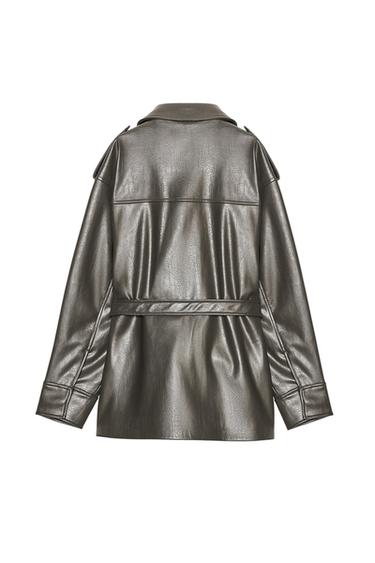 Zara FAUX LEATHER POCKET JACKET - Green marl