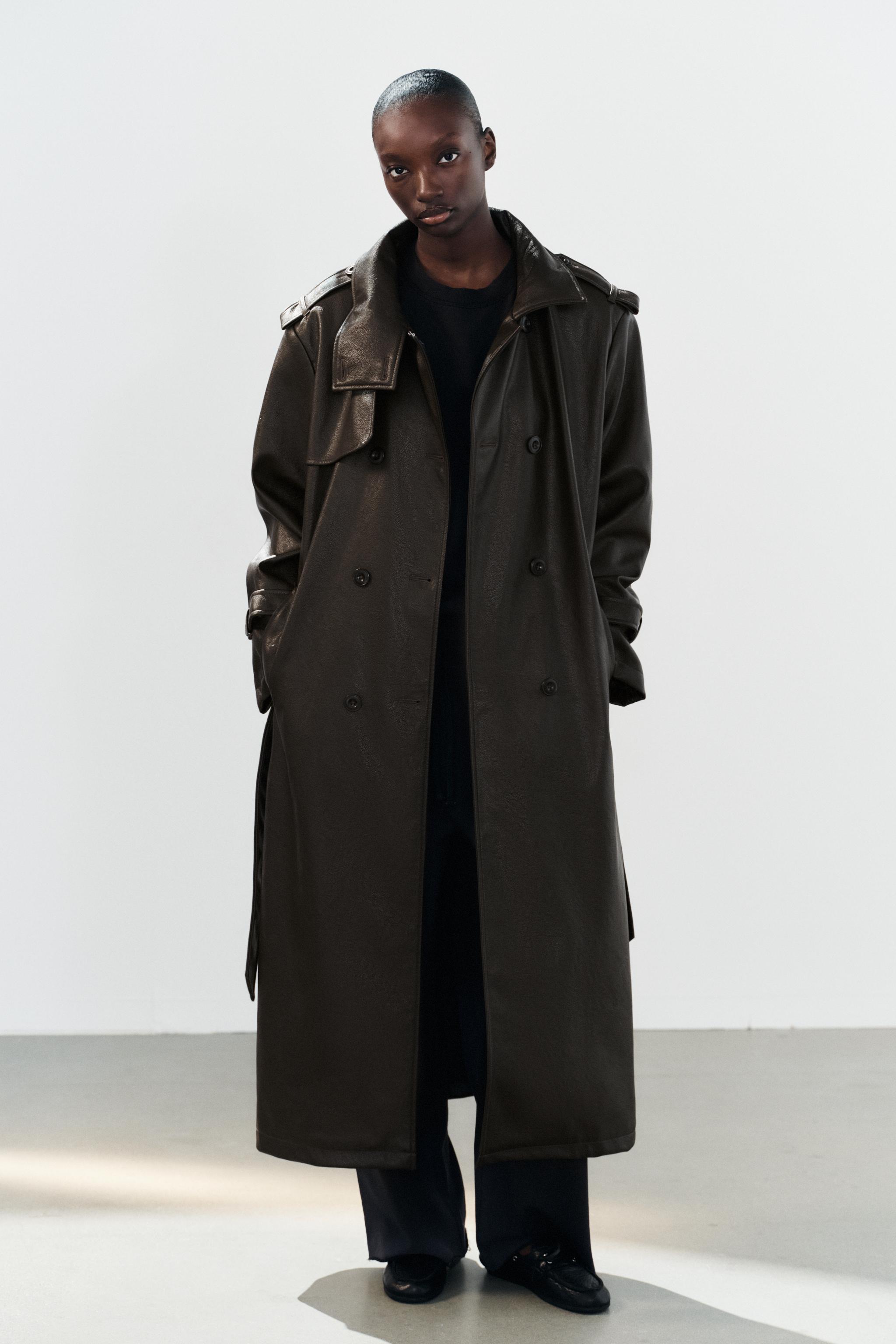 新品  originals フェイクレザー トレンチコート S ロング丈 フェイクレザー トレンチコート - ダークブラウン | ZARA
