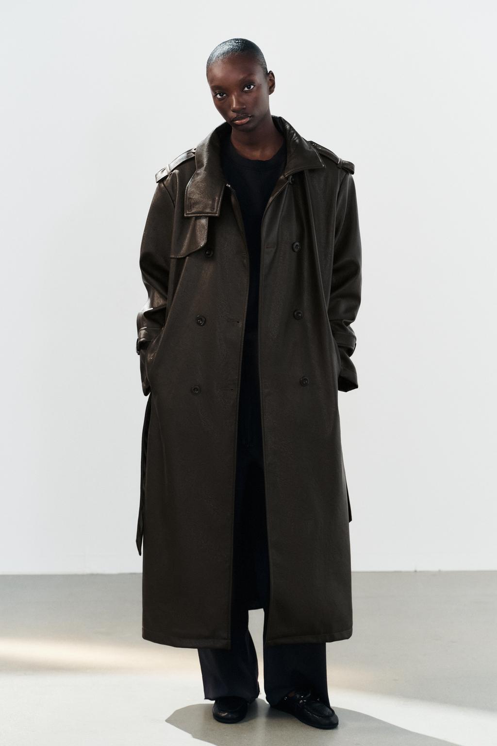 LONG LEATHER EFFECT TRENCH COAT