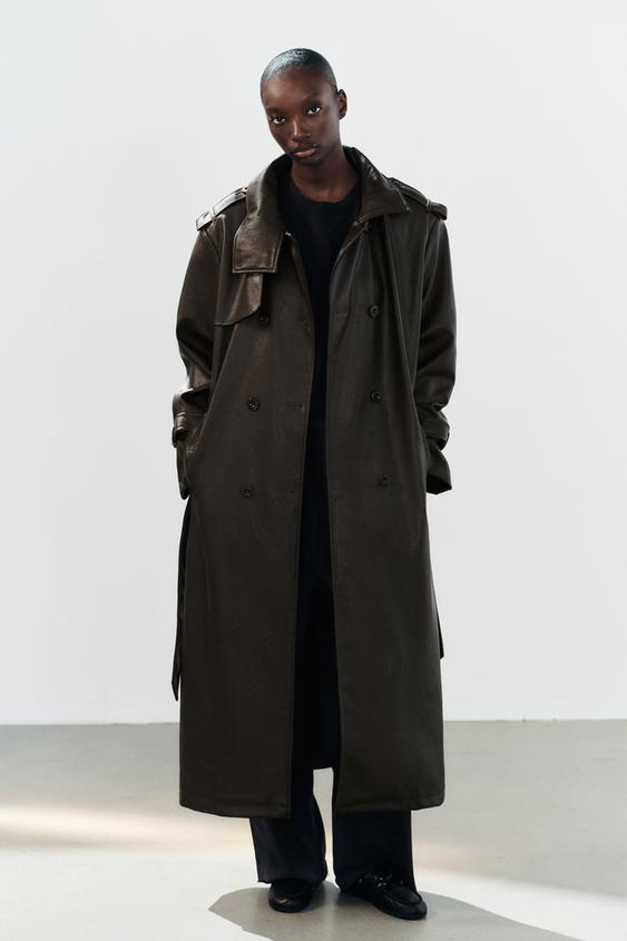 Zaras TRENCHCOAT Längd MED skinneffekt - Mörkbrun - Bild 0