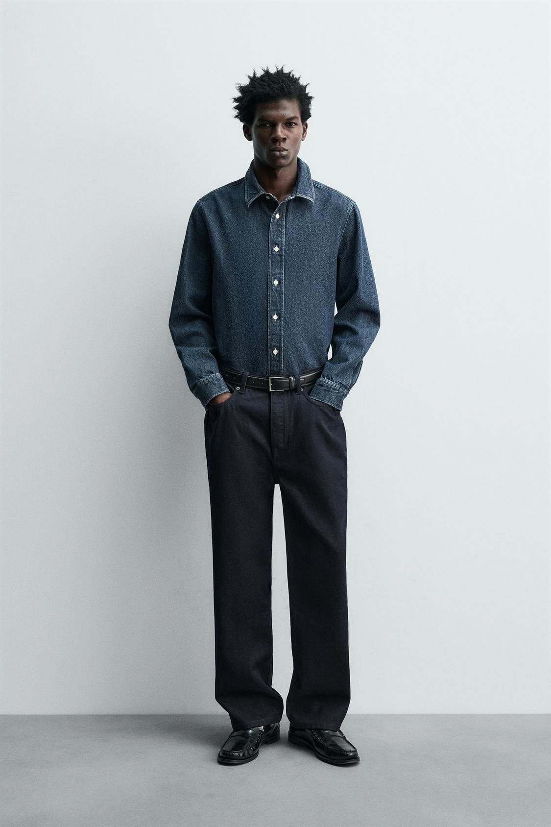 ДЖИНСЫ ПРЯМОГО КРОЯ ИЗ ХЛОПКА И ШЕРСТИ ZARA