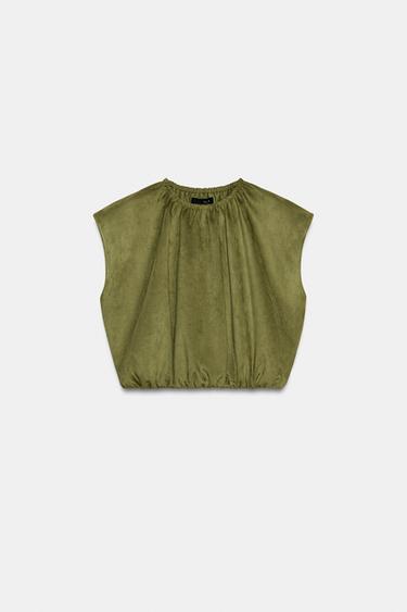 TOP GLOBO EFECTO ANTE - Khaki de Zara - Imagen 0
