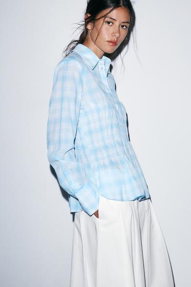 Zara PLAID SHIRT - Sky blue
