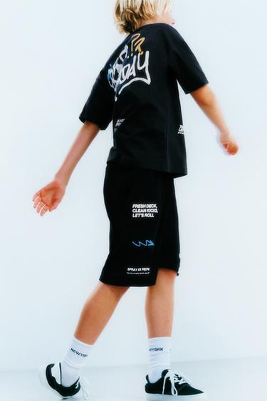 Zara GRAFFITI PRINT SHORTS - Black