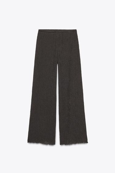 Zara TEXTURED WIDE LEG PANTS - Dark brown